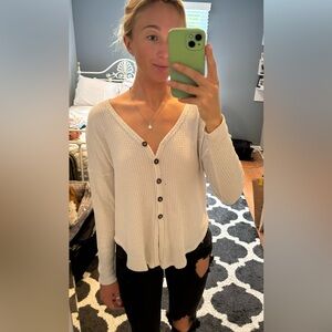 Waffle Knits Button Up Long Sleeve